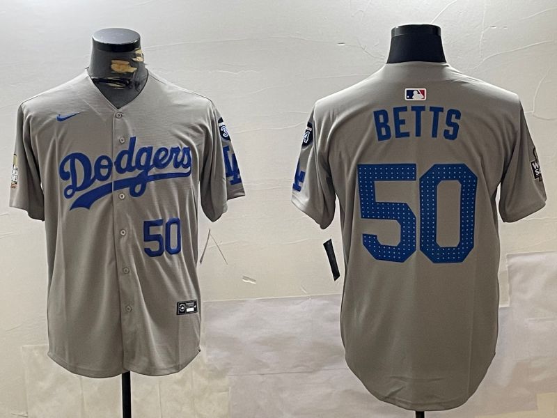 Men Los Angeles Dodgers #50 Betts Grey Game 2024 Nike MLB Jersey style 11207